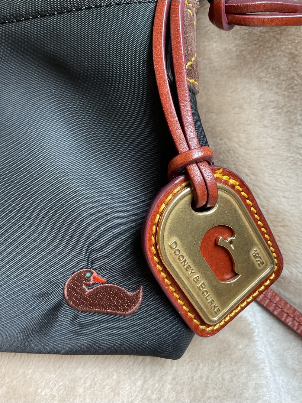 Dooney & Bourke Black Nylon Crossbody with Brown Leather Trim and Gold Accent - Picture 2 of 8